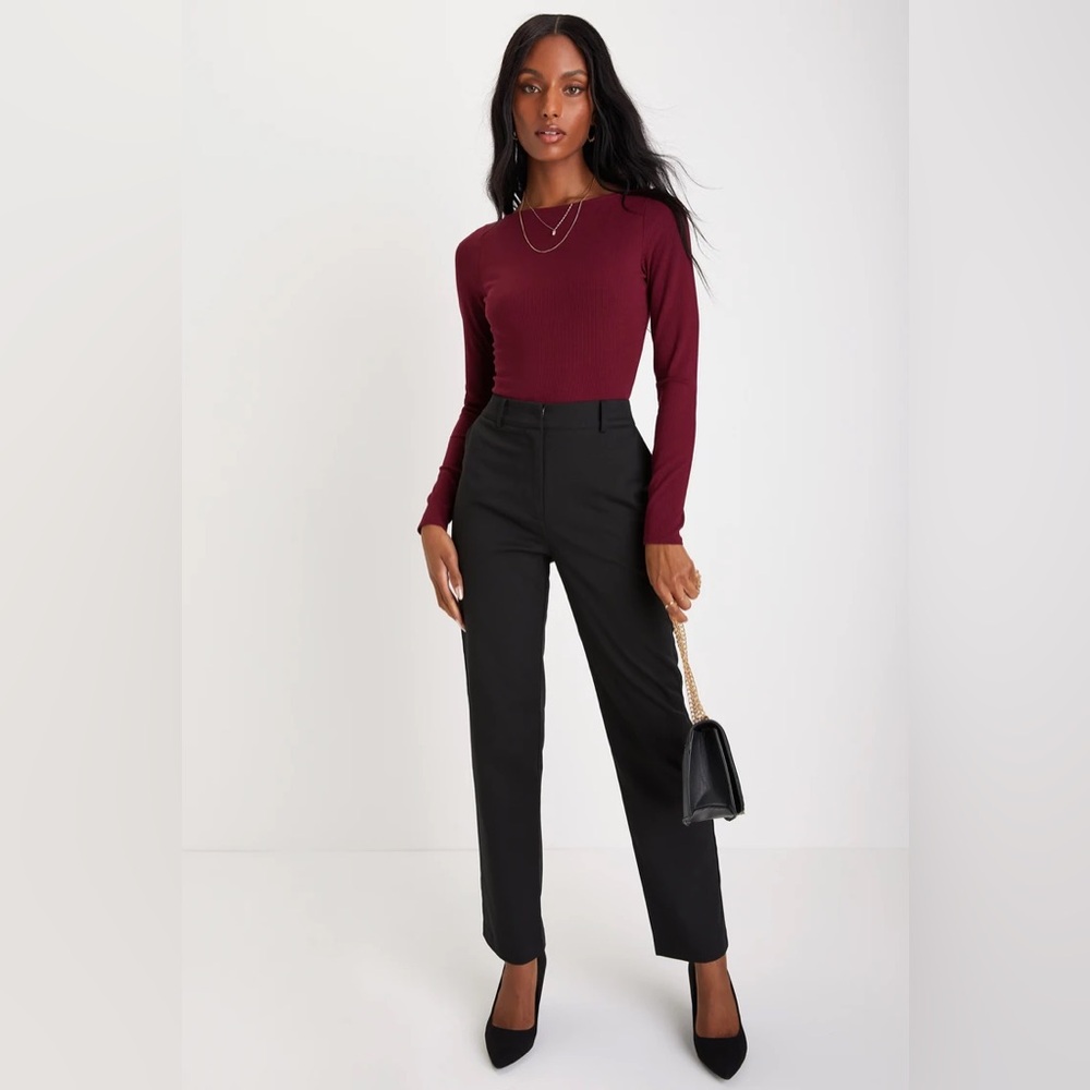 LULUS | Ideal Aura Black High Rise Slim Leg Trouser Pants